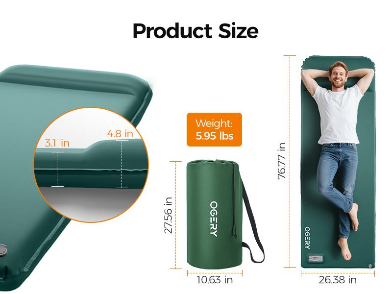 OGERY Self Inflating Sleeping Pad with Electric & Foot Pump, 3.15" Ultra-Thick Memory Foam Camping Pad, 4 Season Camping Mattress Pad with Built-in Pillow, Camping Essentials Gear for Tent Travel Car OGERY Self Inflating Sleeping Pad with Electric & Foot Pump, 3.15" Ultra-Thick Memory Foam Camping Pad, 4 Season Camping Mattress Pad with Built-in Pillow, Camping Essentials Gear for Tent Travel Car