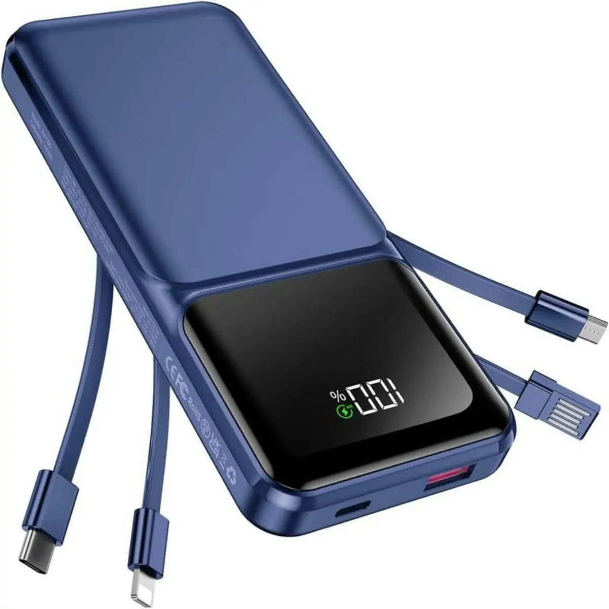 20000mAh Durable Compact Portable Charger with Built-in Cable - 22.5W Fast Charging, USB-C, LED Display, 5 Outputs, 3 Inputs Micro Mobile Digital Power Bank for iOS/Android Phones, Tablets; Travel Essentials