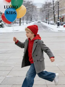 【Bebekids】Kids' Fall & Winter Coat With Pockets, Long Sleeves Loose Fit Design, Suitable for Children Ages 90-160cm, Western College Style Jacket-24227