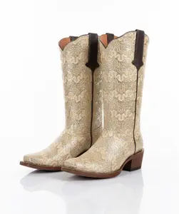 Women's Bridal Shimmer Beige Boots, Stylish Footwear for Wedding Events, Elegant Shoe