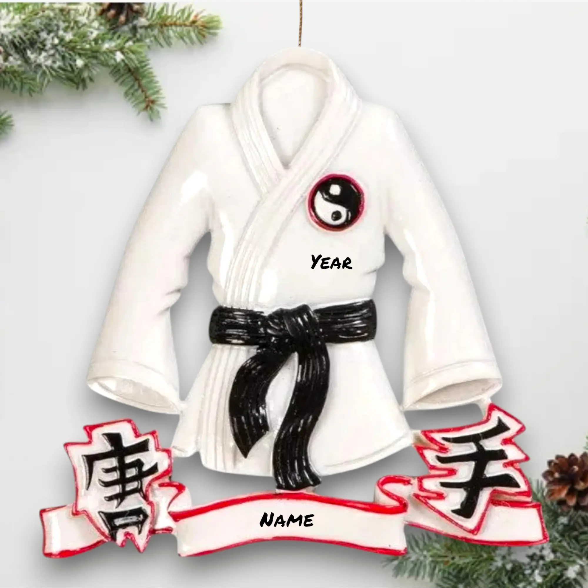 Personalized Karate Ornament – Custom Martial Arts Uniform with Black Belt – Add Name & Year – Karate Gift Noel Box