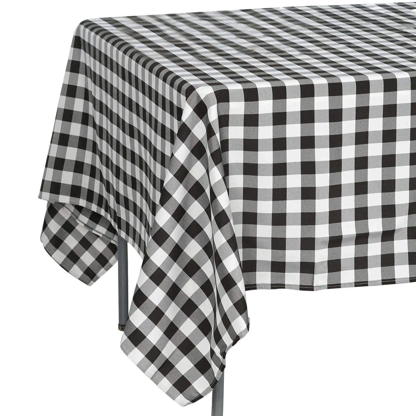 Classic Polyester Square Tablecloth, 70"x70", White/Black Checkered Buffalo Plaid Design for Rustic Outdoor Furniture Tables, Outdoor Tablecloths