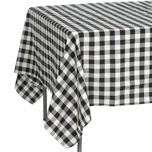 Polyester 70"x70" Square Tablecloth White/Black - Checkered Buffalo Plaid Design for Rustic Decor