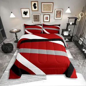 Feelyou Microfiber Cloth Digital Print Striped Lines Bedding Set - Breathable, Multi-Size Geometric Modern Abstract Comforter Duvet Quilt Set for Adults