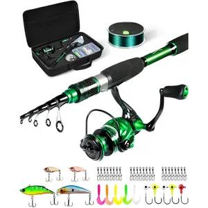 Fishing Rod and Reel Combo Graphite Telescoping Fishing Pole Portable Travel Kit with Carrier Bag  Freshwater Saltwater
