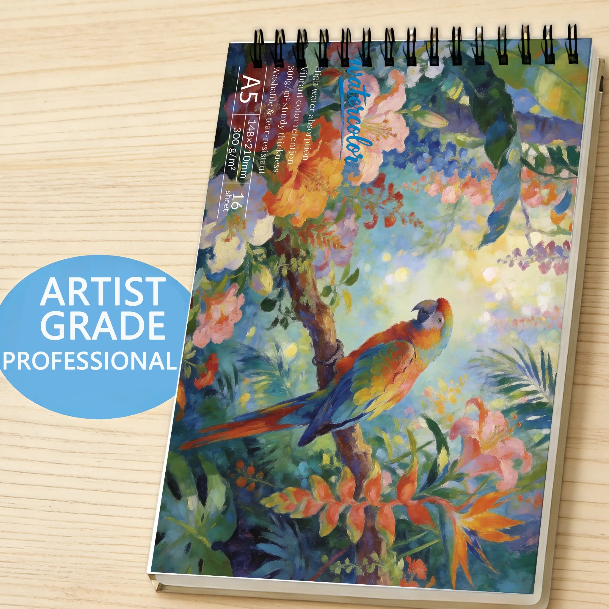 Tropical Parrot Floral Watercolor Sketchbook Painting Notebook A5/a4, Professional Grade Artist Quality 300g Heavyweight Paper, Spiral Bound, Travel Sketching, Adult Art Creation