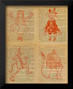 Frame to Wall - Wizard of Oz public domain art - Framed 16x20 inch - Black wood frame - Paper print - Book page art Artistic Decor