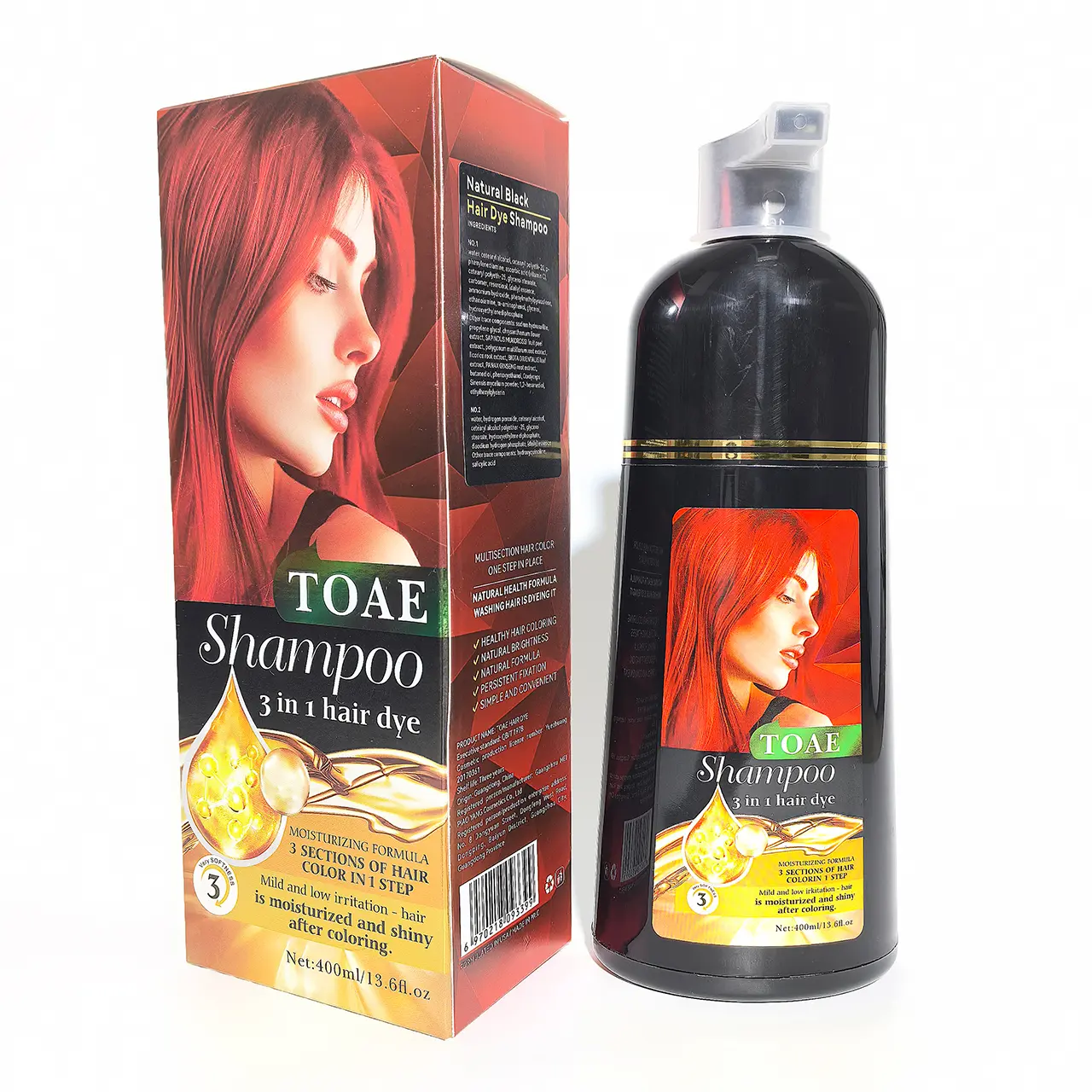 TOAE 3in1 Hair Color Shampoo, Hair Dye Shampoo, Instant Grey Hair Coverage, Wine Red, Chestnut Brown, Golden Brown ,Grey,Natural Black, Perfect Gifts for Women&Men Gentle Haircare hair dye shampoo