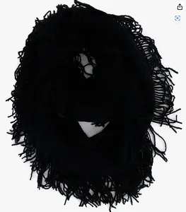 Unisex Women's Winter Fringe Tassel Neck Cozy Knit Cable Infinity Loop Cowl Scarf- Black