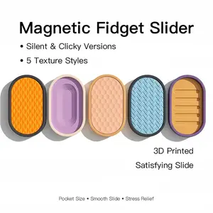 Magnetic Fidget Slider - 5 Texture Styles 3D Printed Silent & Clicky Versions Pocket Size Smooth Slide Sensory Bundle for Anxiety Relief Kid Gifts fidget toys