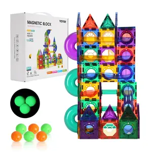 VEVOR Magnetic Tiles Marble Run,  111 Piece, Magnetic STEM Construction Race Track Tile Game Kit, Children Brain Development Learning Educational Toys, for Toddlers Kids Boys Girls Ages 3+ Years Old