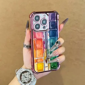 Watercolor Paint Palette Clear Phone Case for iPhone 17 Pro Max 16 Plus 15 Plus 14Pro 13 12 11 XS Max XS XR Samsung Galaxy S25 Ultra S24 Plus S23 Shockproof Art Design