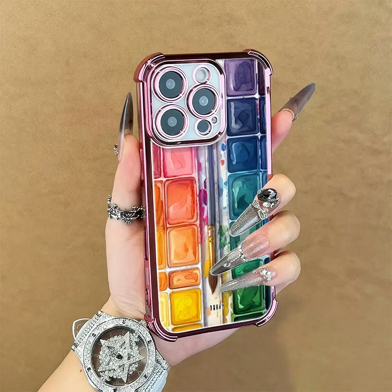 Watercolor Paint Palette Clear Phone Case for iPhone 17 Pro Max 16 Plus 15 Plus 14Pro 13 12 11 XS Max XS XR Samsung Galaxy S25 Ultra S24 Plus S23 Shockproof Art Design