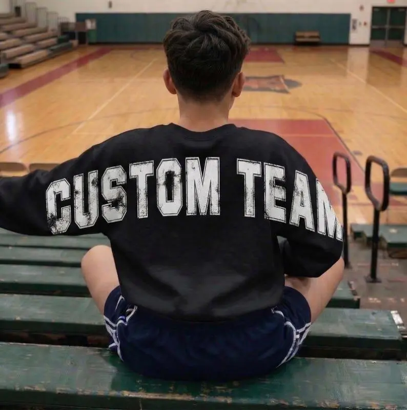 Personalized Team Name Varsity Sweatshirt, Custom Back Graphic Hoodie, Retro College Letter Crewneck, School Spirit Apparel