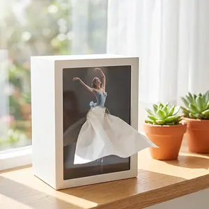 Light-Up Skirt Tissue Box Holder, Touch Control LED Tissue Box Cover with Photo Frame, Adjustable Base, USB-C or Battery Powered, Cute Decorative Tissue Dispenser for Vanity, Desk, Bedroom Gift tiktokshopspringglowup