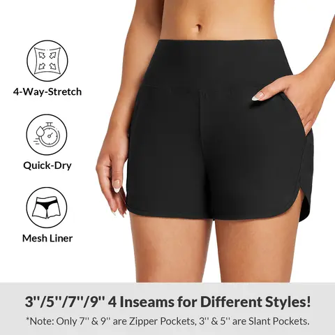 [Clearance] baleaf Women's 3"/5"/7"/9" High Waisted Lightweight Quick Dry Swim Shorts with Zipper Pockets, Plus Size Bermuda Tankini Bottoms for Running/Workout, Women's Clothes, Plus Size Fashion Shorts