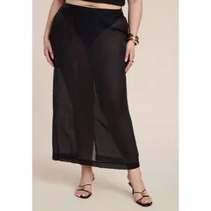 ELOQUII Women's Plus Size Sheer Printed Organza Skirt