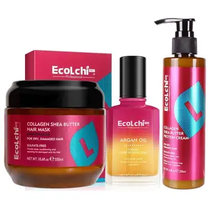 ECOLCHIPRO Collagen Shea Butter Hair Mask Argan Oil Leaving-in Set Deep Repair Conditioning Hair Treatment Argan Oil Leaving-in Conditioner Set for Dry Damaged Hair All Hair Types 18.6 + 2+6.8fl.oz Haircare