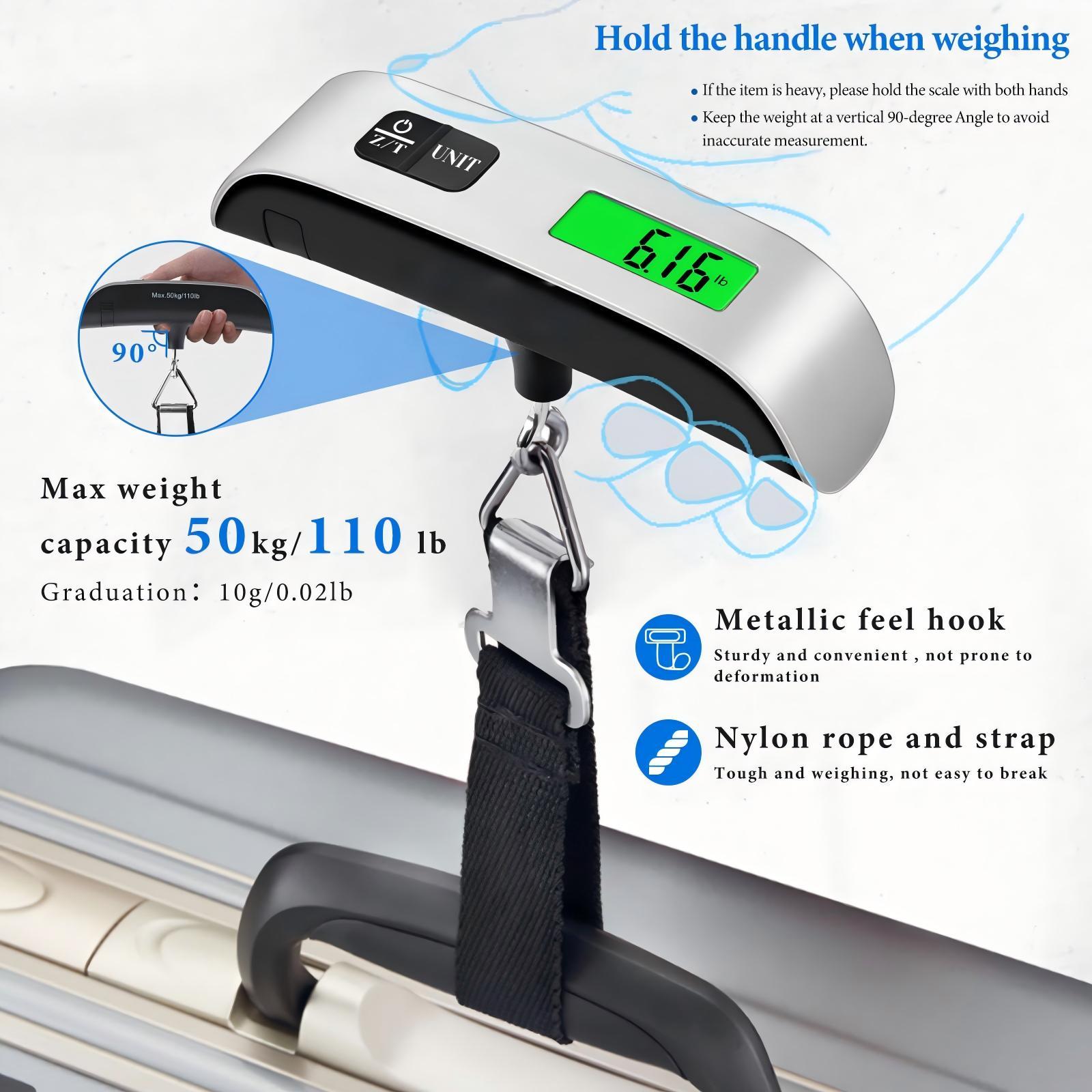 TikTok Travel Hack | 110lb Digital Luggage Scale | 4 Unit Switch Backlit Weigher for Travel, Home & Markets