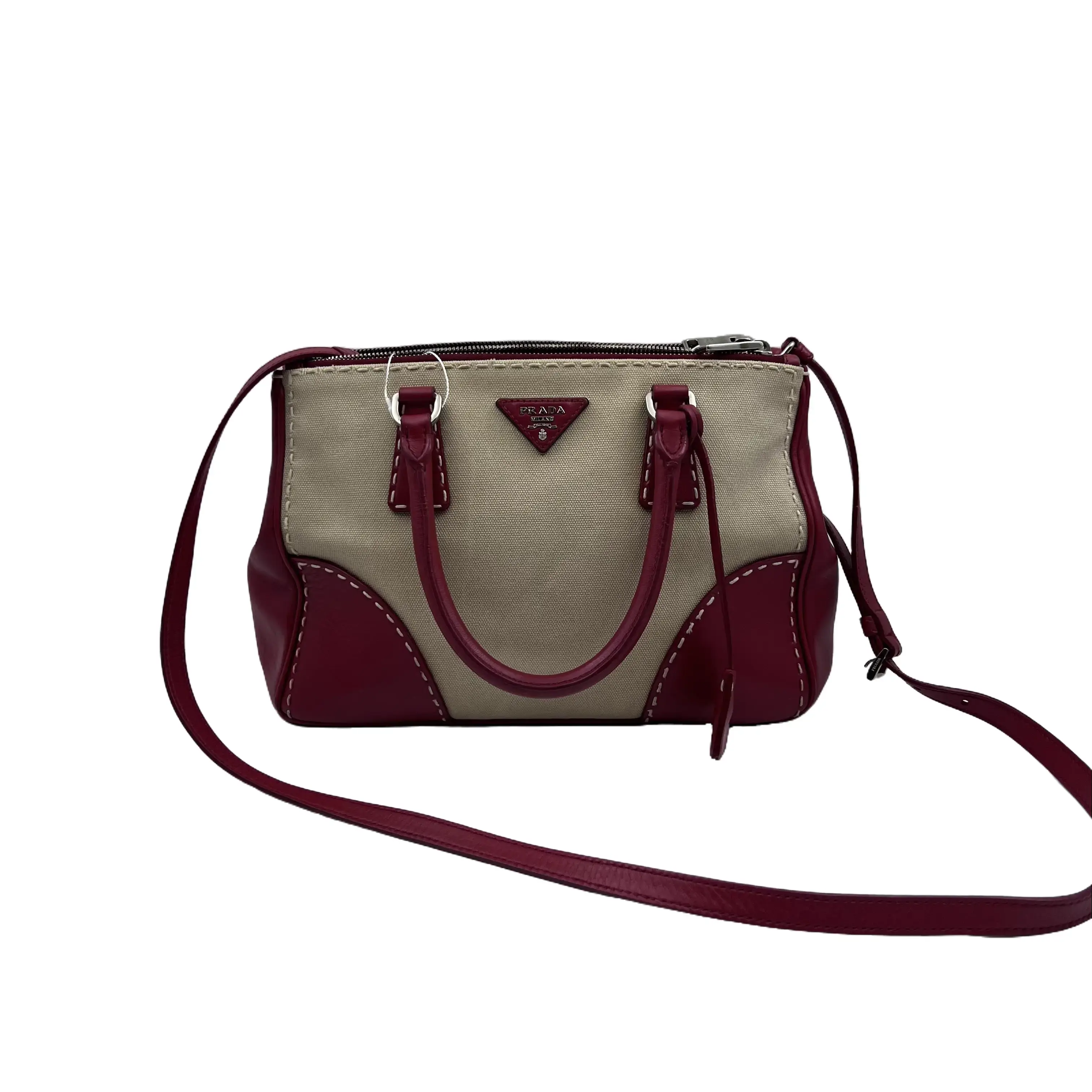 Pre-owned PRADA France Shoulder Bags Galleria Series Canvas Leather Red medium Boston Killer Bag hz62485