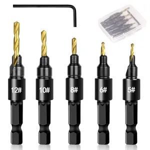 5 count Countersink Drill Bit Set, Professional Brocas para Madera - Adjustable Wooden Drill Bit Set,  for  Countersink Drill Bit with Depth Stop
