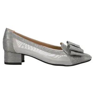 VANELi Womens Alona Metallic Round Toe Evening Pumps Dress Casual Low Heel 1-2" - Silver