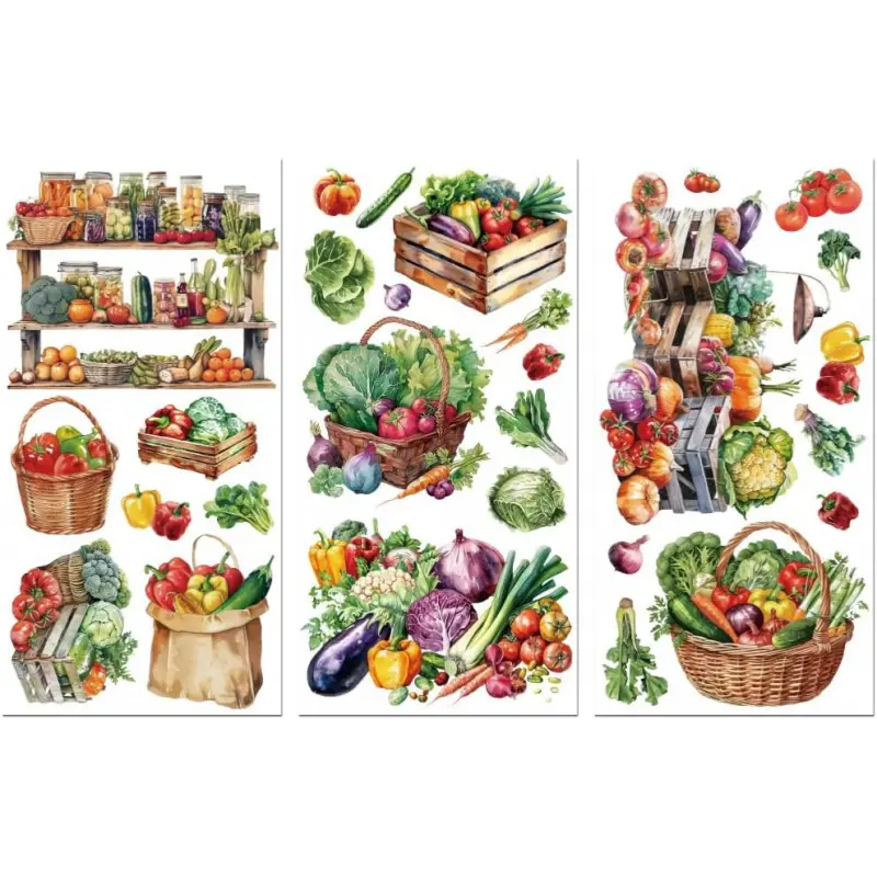 Rub on Transfer Decals Vegetable for Furniture Crafts Kitchen Refrigerator Decor Restaurant 6"x12", 3Pcs Waterproof UV DTF Transfer Decals Sticker for Dresser Glass Porcelain  Plastic