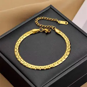 2 Colors Fashion Women Gold Plated Texture 5mm Flat Snake Chain Bracelet Bangle 6-8 inches Adjustable