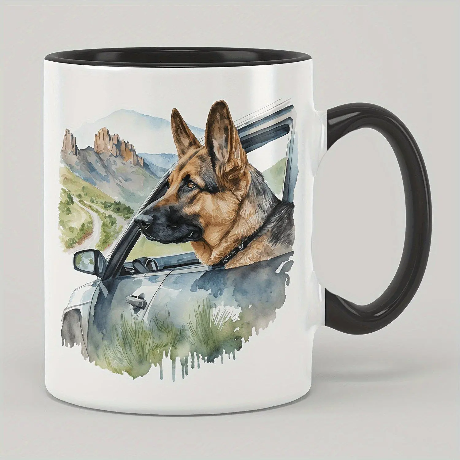11oz Ceramic Coffee Mug, German Shepherd Driving Car Design, Tea Cup, Water Mug, Creative Gift for Friends, Family, Son, Daughter, Holiday Present, Fun and Cute Personalized Trendy Mug for Coffee Shops