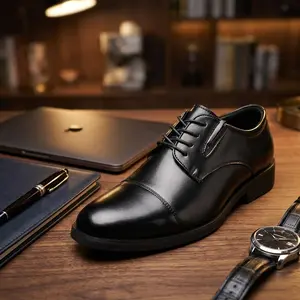 High-end men's leather shoes, comfortable and versatile, showcasing an elegant and gentlemanly style. Casual shoes with a decorative rubber pointed toe design, black. Footwear Classic
