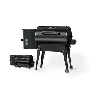 KingChii Portable Electric Wood Pellet Grill & Smoker with Foldable Legs, 456 SQ.IN Grill Capacity, with PID Temperature Control (180-425°F) for Backyard Camping Bake and Roast, Black Barbecue Food Travel Modern Oil Bbq