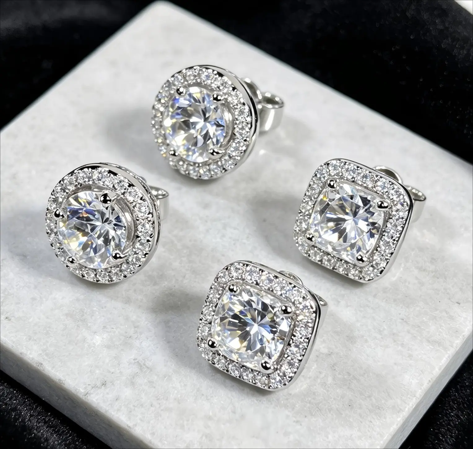 Unisex Hip Hop Iced Moissanite Stud Earrings, S925 Silver Hypoallergenic Ear Studs For Men & Women, Four Carat Sizes & Official Certificate, Night Club Party Jewelry, Birthday Holiday Anniversary Gift