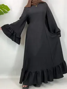EID Muslim Women Long Robe, Islamic Clothing, Multicolor Bubble Sleeves, Fitted Plain Design, Suitable for Daily Wear & Religious Occasions