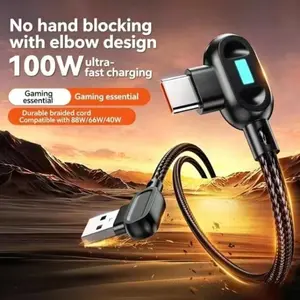Dual Bend Head LED Gaming Data Cable Multifunctional Charging Cable USB Type C Fast Charging Right Angle USB C Charger for Smartphone iPhone Samsung Xiaomi Huawei Phones Smart Quick Charge