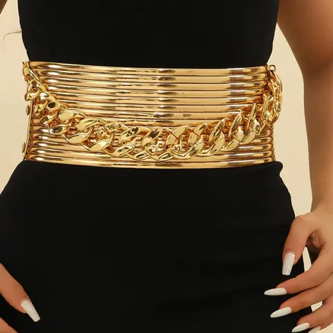 Women's Fashion Chain-Decorated PU Leather Wide Belt, Casual Waistband for Jeans, Fashion Belt for Party, Daily Clothing Decor, Trendy Versatile & Exquisite Belt for Gift, Pu Leather Belts