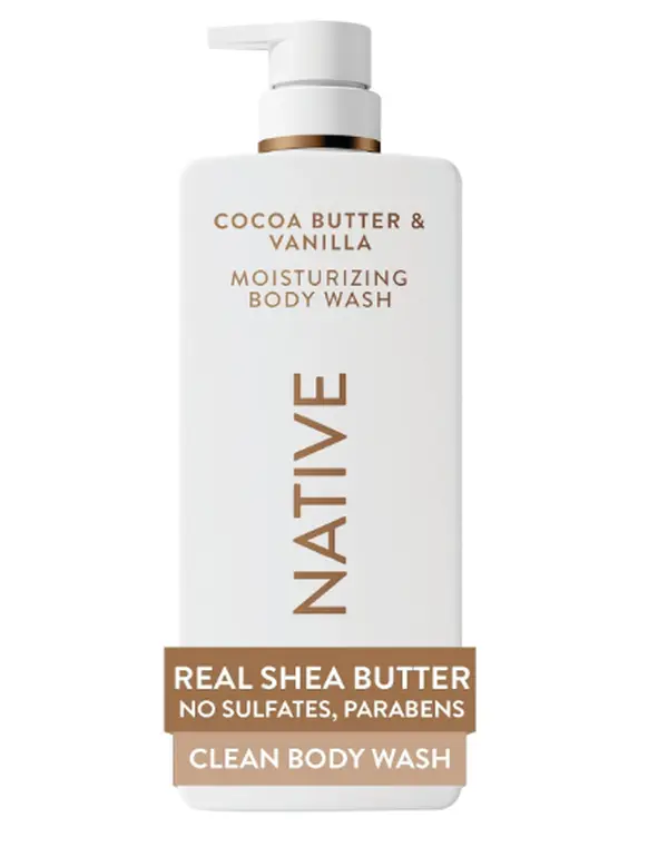 Native Moisturizing Body Wash, Clean & Gentle 24-Hour Hydration with Shea Butter, for Sensitive and Dry Skin, for Women & Men, Sulfate-free, Paraben-free, Cocoa Butter & Vanilla, 22 fl oz