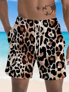 Classic Wild Leopard Print Beach Shorts, Men's Quick-Dry Breathable Short Pants, Casual Loose-Fit Five-Quarter Pants for Vacation, Beach Outdoor Wear