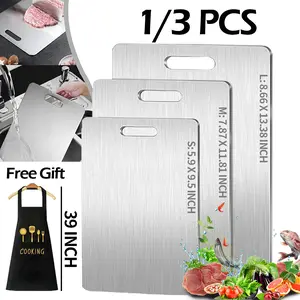 1/3 PCS Stainless Steel Cutting Boards, Kitchen Cutting Board, Double Sided Food Grade Non Stick Cutting Board, Used For Cutting Fruits, Vegetables, And Various Ingredients, Suitable For Kitchens, Dishwashers, And Various Cooking Tasks