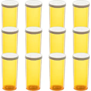 Medicine Snap Cap Prescription Vials, Easy Open Pill Organizers, Amber Empty with Caps (8 dram, 12pcs)