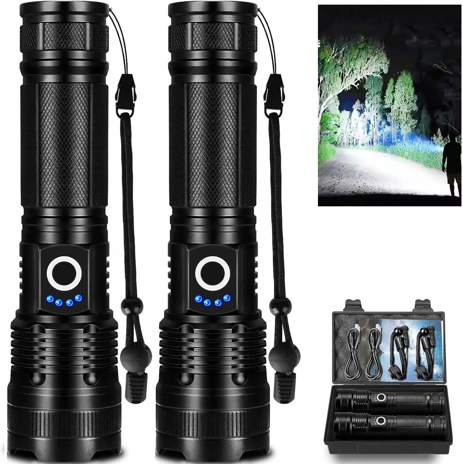 Led Flashlights High Lumens Rechargeable 2 Pack, 9000 Lumen Super Bright Fashlight with 2000ɱAh Βattery, Waterproof Powerful Flash Light Multifunctional Flashlights for Home Camping Hiking
