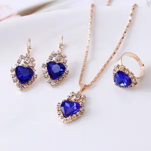 2023 Fashion Ladies Set Romantic Heart Bridal Wedding Necklace Ring Set Anniversary Birthday Valentine's Day Gift Custom Jewelry