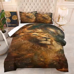 Majestic Lion Art Comforter Set (with 1-2 Pillowcases) - Cozy Sleep, Perfect Gift for Lion Lovers, Adds Bold Charm to Home