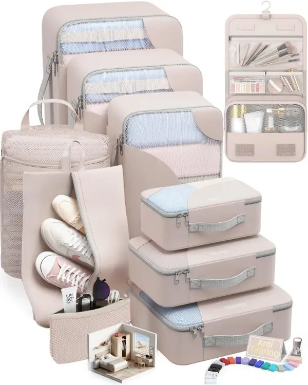 10 Set Packing Cubes for Travel | Luggage Organizer Set with Hanging Toiletry Bag, Shoe Bag & Laundry Bag | Travel Essentials for Vacation, Cruise, Carry On & Suitcase Organization