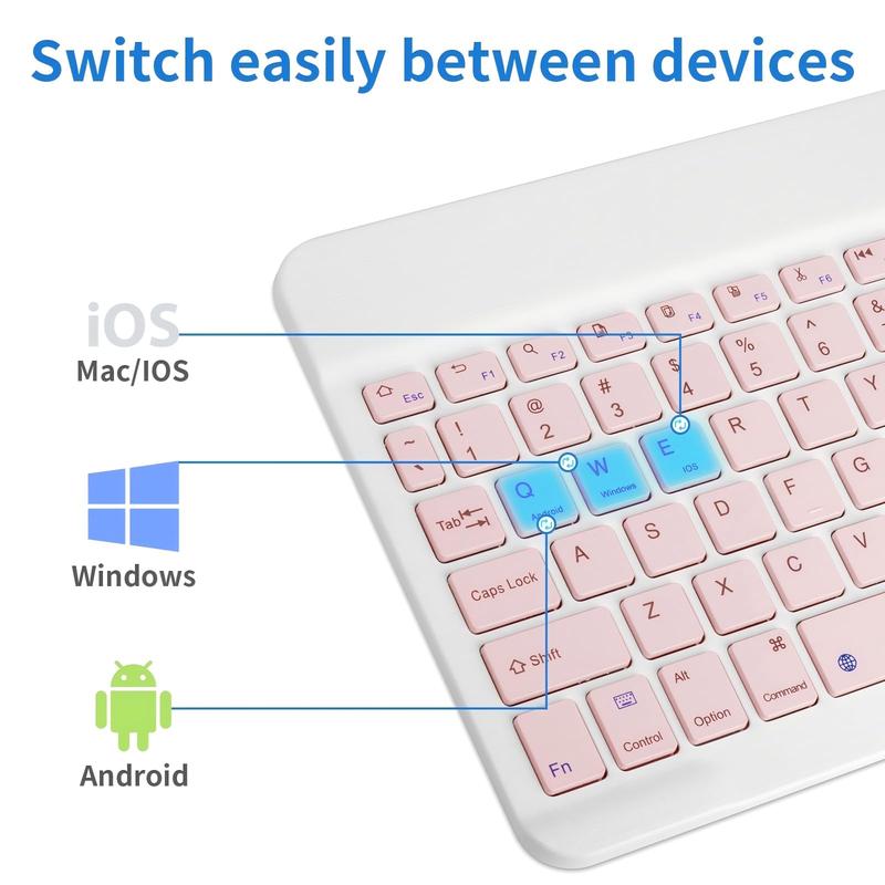 Slim Wireless Keyboard and Mouse For iPad/Tablet/iOS/Android/PC, Bluetooth Rechargeable Wireless Mouse Keyboard Set, Portable Compact Keyboard and Mouse Combo, Pink