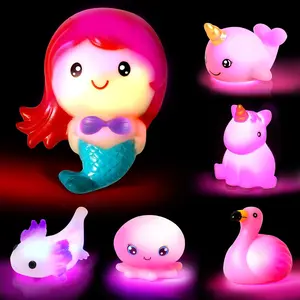 6 PCS Mermaid Light Up Bath Toys for Kids Ages 4-8, No Hole Glow Bath Toys for Kids, Baby Toddler Bath-Time, Easter Basket Stuffers for Kids Girls Boys, Ideal for Shower, Bathtub, Pool