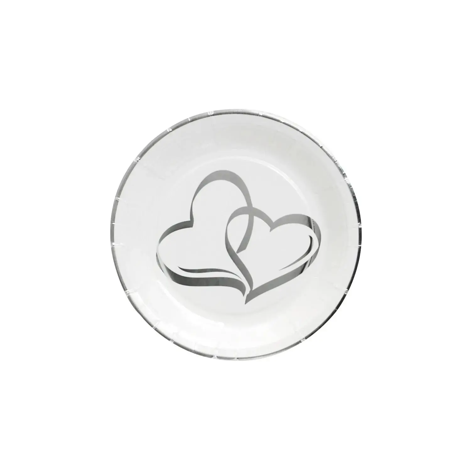 Silver Foil Two Hearts Paper Dessert Plates - 25 Ct.