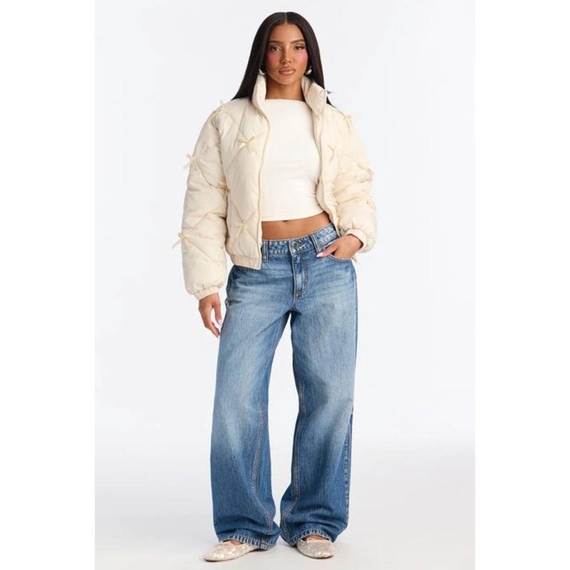 Cuteness Overload Bow Nylon Puffer Jacket - Cream H