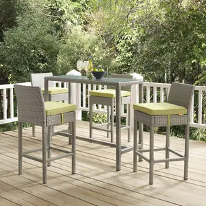 Modway Conduit Bar Stool Outdoor Patio Wicker Rattan Set of 4 in Light Gray Peridot