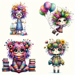 4 Fantasy Cartoon Character Heat Transfer Stickers - Adorable PVC DIY Iron-On Patches for T-Shirts, Backpacks, etc. - Vibrant Anime Design with Unique Style