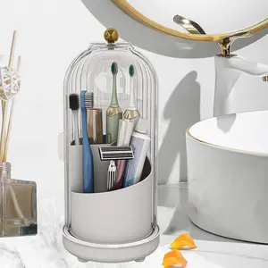 Dustproof Toothbrush Holders with Cover drainage Rotating Electric Toothbrush Toothpaste Holder Silverware Utensil  Vanity Counter top 3 Slots  Gift Ideas  Valentine Thanksgiving  Xmas gift  back to school